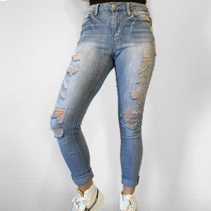 Mid-Rise Ripped Skinny Jeans | Light Wash